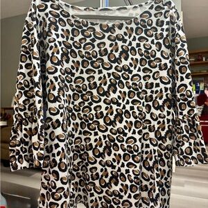 Kim Rogers Gray Leopard Print Cotton Top
